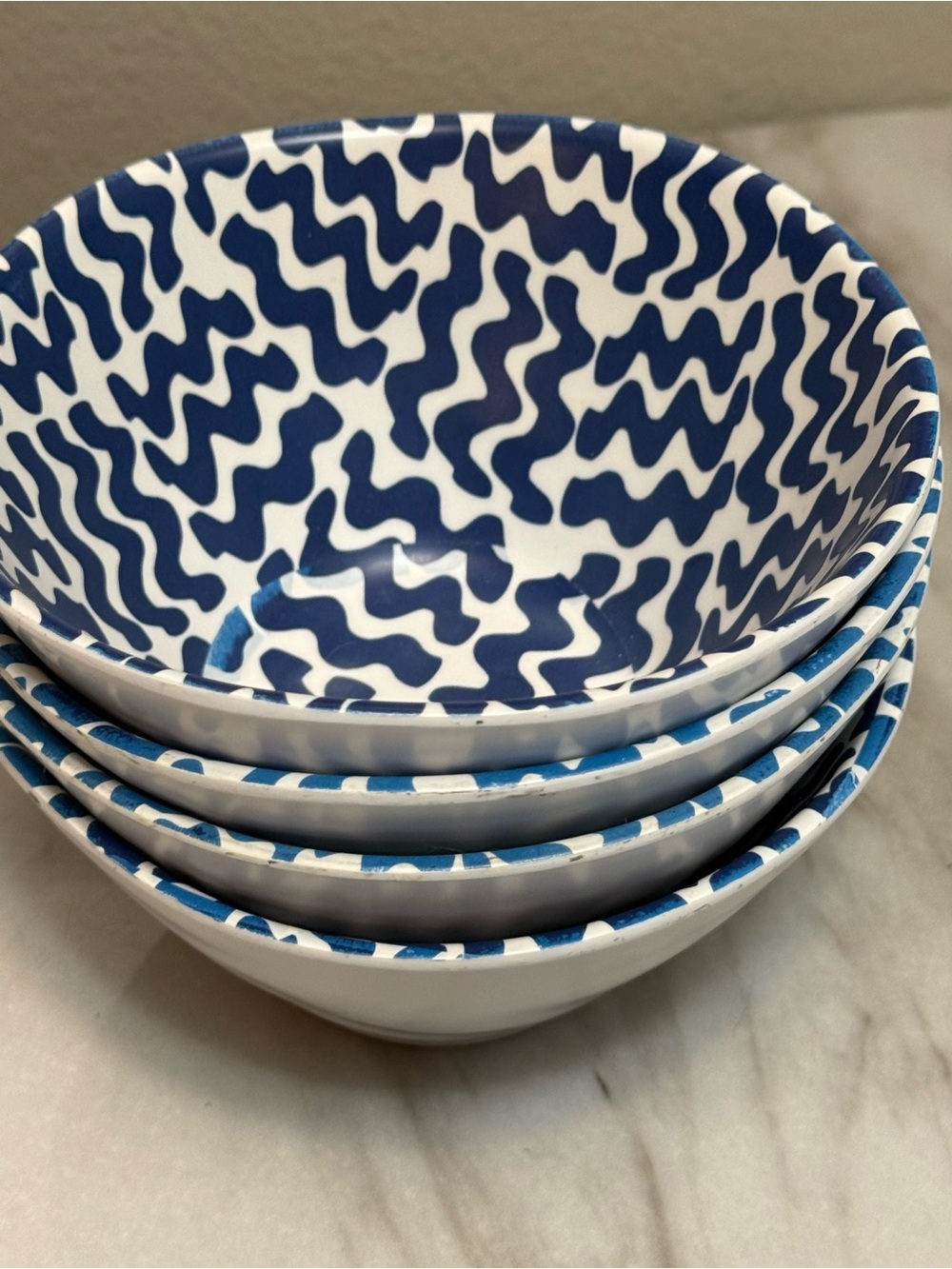 Croft & Barrel melamine cereal bowls set of 4 Blue & white scribbles pattern